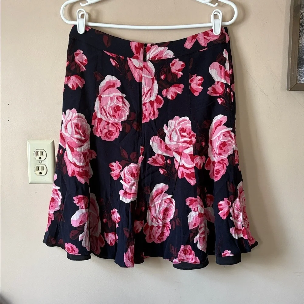 Kate Spade Black Multi Rambling Roses Rosa Silk Crepe Skirt Size 8